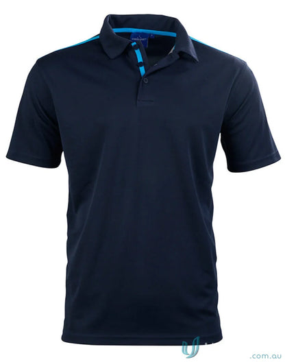 Kids Staten Rapid polo shirt in dark blue with light blue contrast stripe details