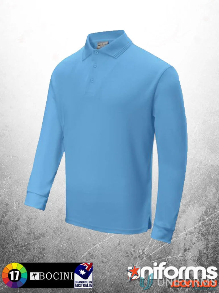 Kids Sun Smart light blue long-sleeved polo shirt with collar and three buttons