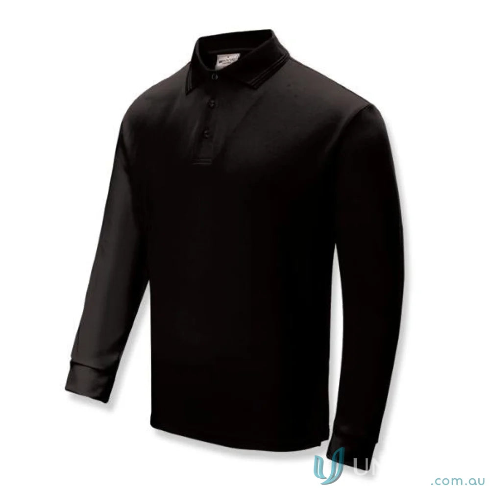 Kids Sun Smart long-sleeved black polo shirt with three-button placket for sun protection