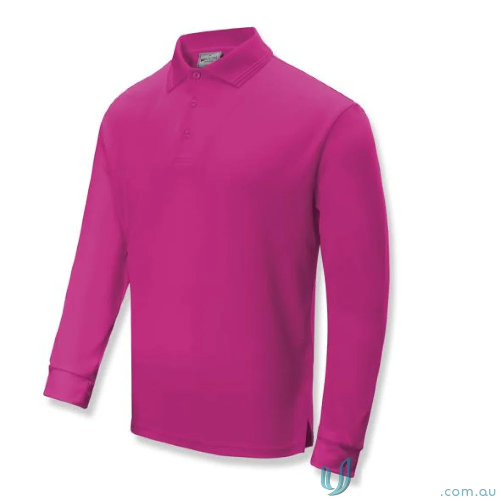 Kids Sun Smart long-sleeved fuchsia polo shirt with three buttons and ribbed cuffs