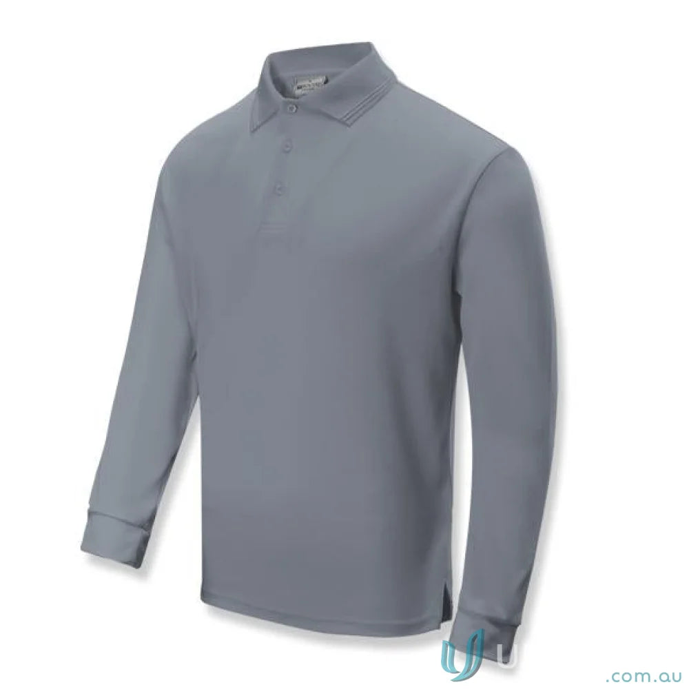 Kids Sun Smart long-sleeved gray polo shirt with three-button placket and ribbed collar