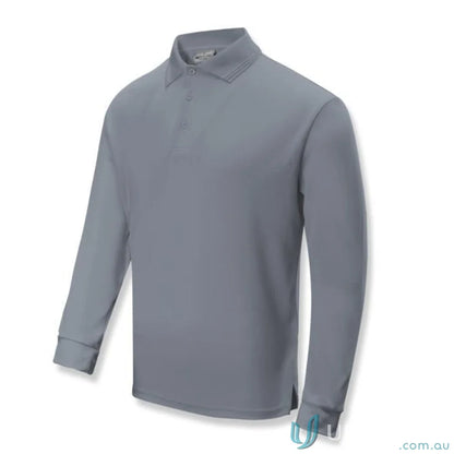 Kids Sun Smart long-sleeved gray polo shirt with three-button placket and ribbed collar