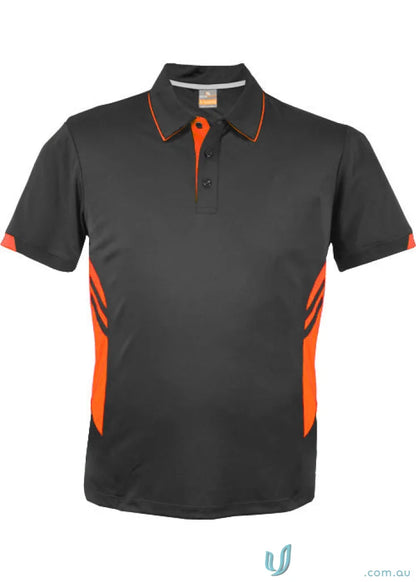 Kids Tasman Polo in black and orange for a cool kids tasman or tasman polo look