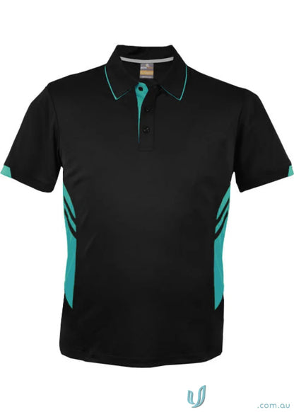 Kids Tasman Polo in black and teal, perfect kids tasman polo for stylish wear