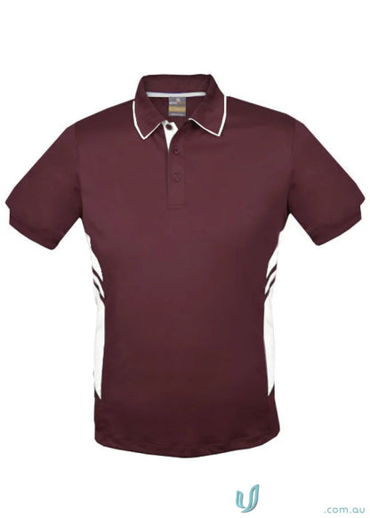 Kids Tasman Polo maroon polo shirt with white accents for boys or girls