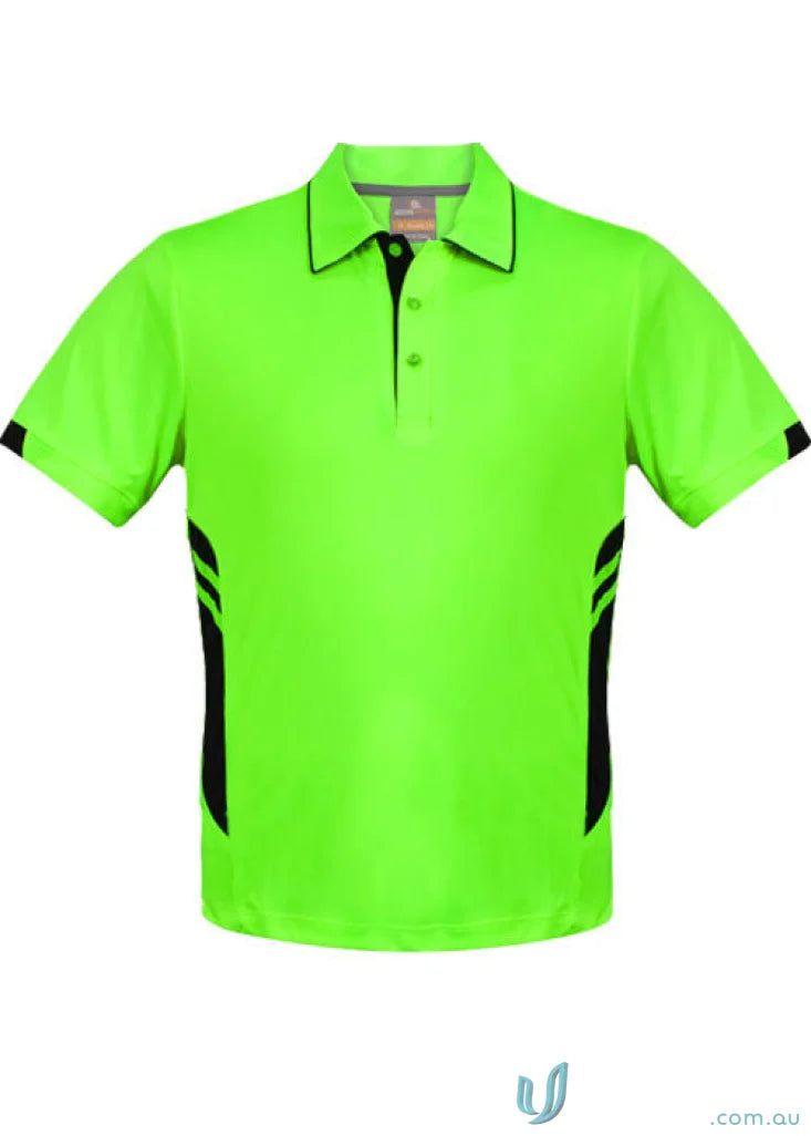 Kids Tasman Polo in neon green with black accents, perfect for kids tasman polo style