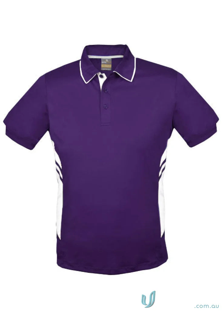 Kids Tasman Polo in purple and white, perfect for stylish kids everyday wear