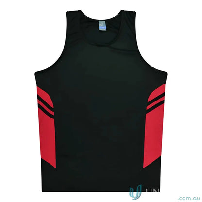 Kids Tasman Singlet black and red athletic tank top made with comfy fabric for uniforms or workwear