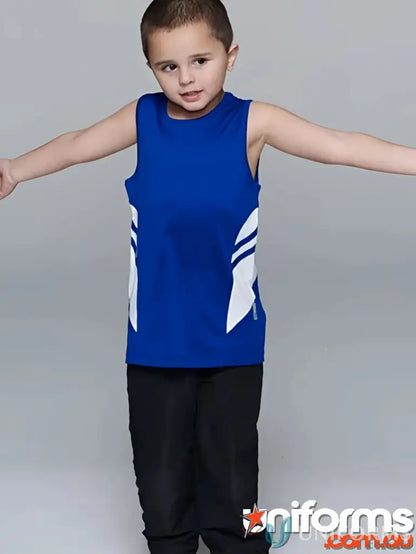 Kids Tasman Singlet with breathable fabric, perfect for sporty uniforms or workwear
