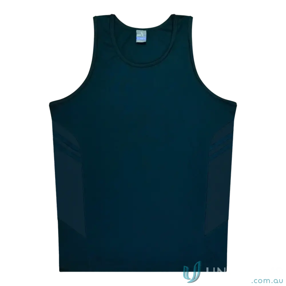 Kids Tasman Singlet in dark teal fabric, perfect for uniforms or casual workwear