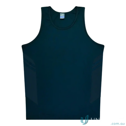 Kids Tasman Singlet in dark teal fabric, perfect for uniforms or casual workwear