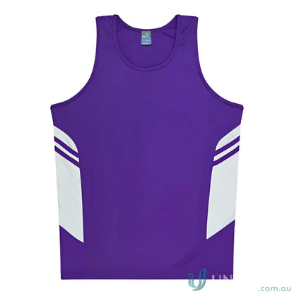 Kids Tasman Singlet featuring purple and white athletic tank top made with comfy fabric
