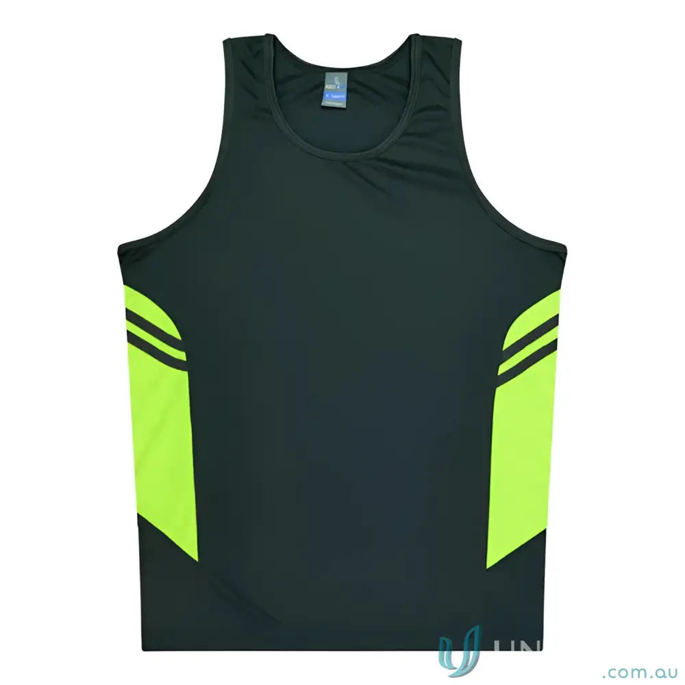 Kids Tasman Singlet sleeveless athletic shirt with neon fabric side panels perfect for uniforms