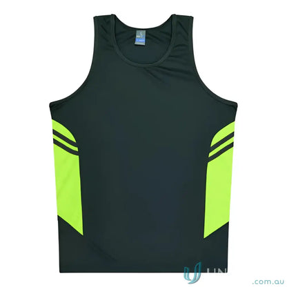 Kids Tasman Singlet sleeveless athletic shirt with neon fabric side panels perfect for uniforms
