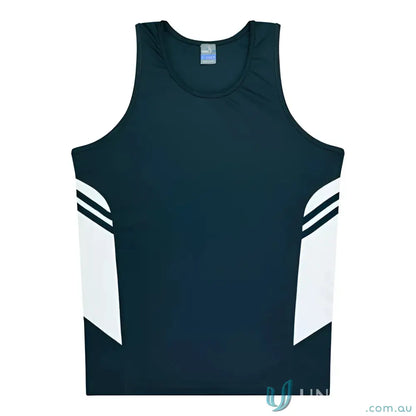 Kids Tasman Singlet sleeveless athletic shirt with white side panels, perfect for uniforms