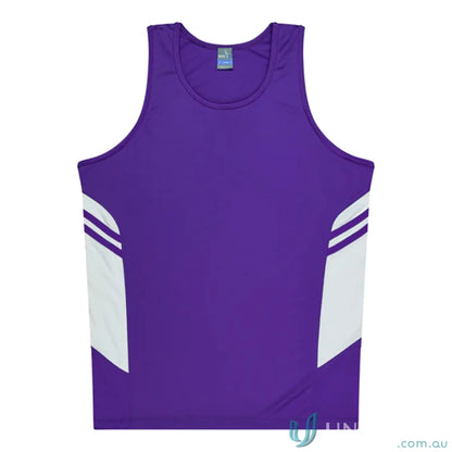 Kids Tasman Singlet featuring purple and white athletic tank top made with comfy fabric