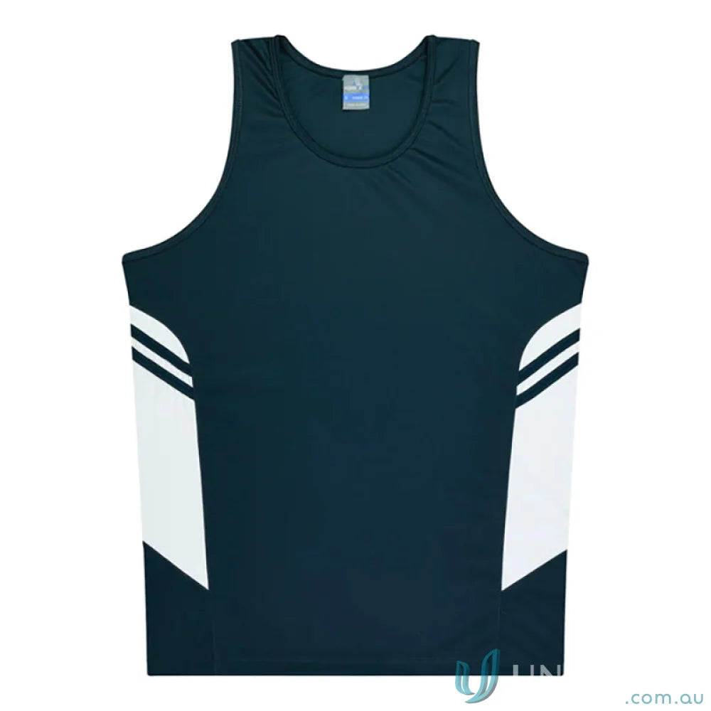 Kids Tasman Singlet sleeveless athletic shirt with white side panels, perfect for uniforms