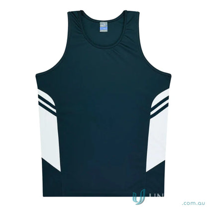 Kids Tasman Singlet sleeveless athletic shirt with white side panels, perfect for uniforms