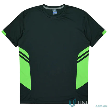Kids Tasman Tee black and green athletic fabric t-shirt perfect for uniforms or casual workwear