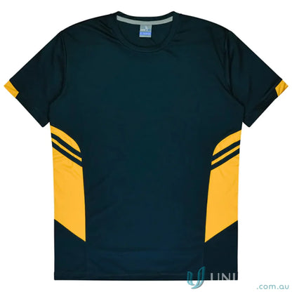 Dark blue and yellow Kids Tasman Tee made from comfy fabric, perfect for uniforms or workwear