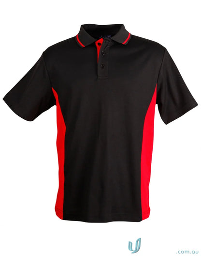 Kids Team Mate Polo in black with red side panels and collar trim ps73k ps73k Teammate Polo