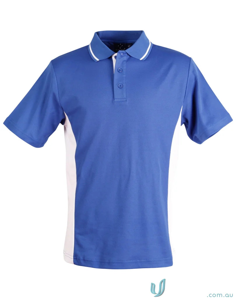Kids Team Mate Polo in royal blue with white side panels and trim, PS73K style