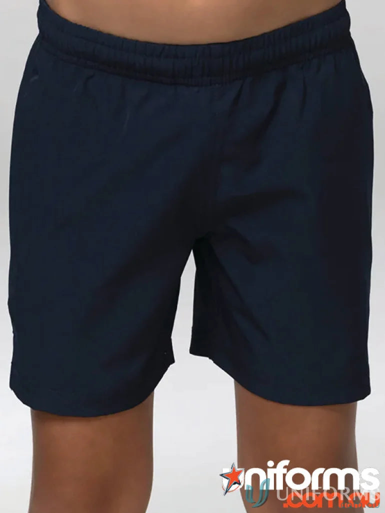 Kids training shorts in navy blue with four-way stretch, perfect for sports uniforms