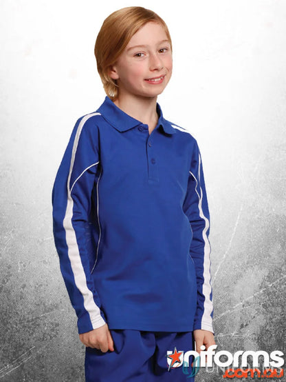 Kids TrueDry Legend LS Polo in blue, stylish long sleeve polo for kids, PS69K fashion long sleeve