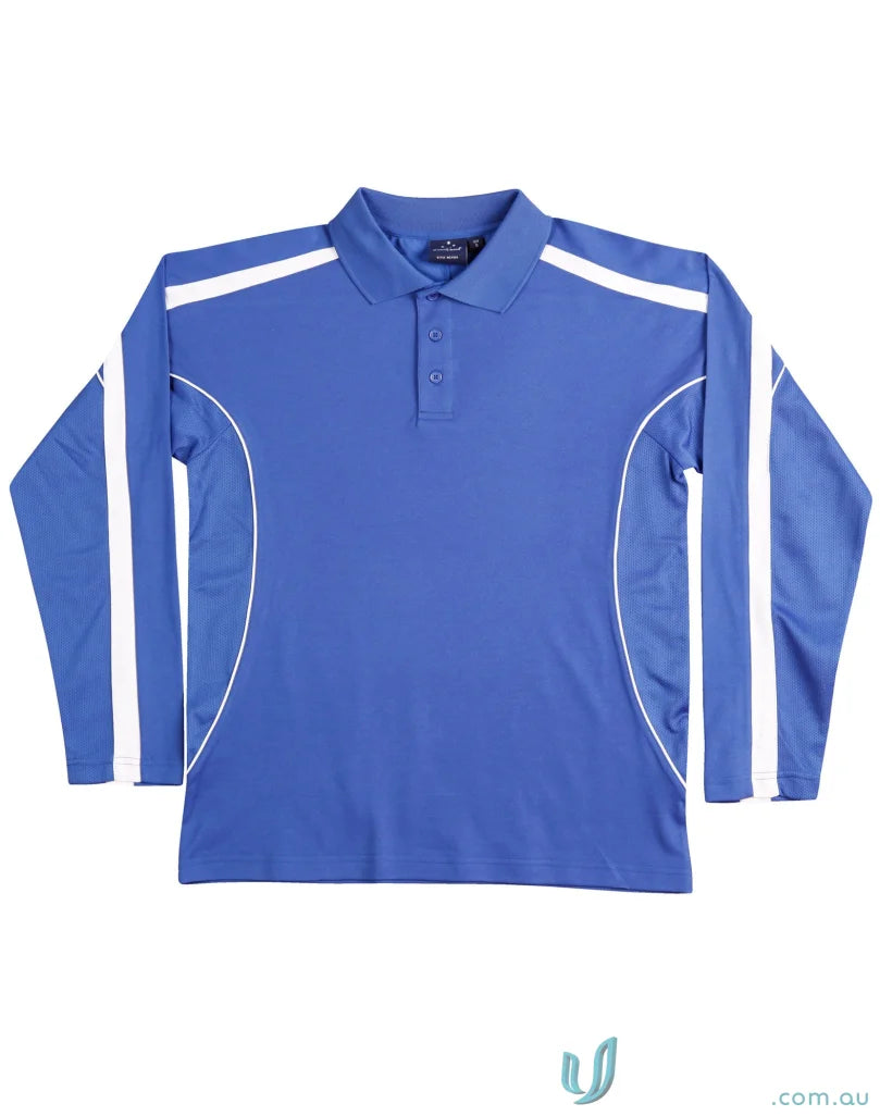 Kids Blue Long Sleeve Polo Shirt - Fashion Long Sleeve Kids TrueDry Legend LS Polo
