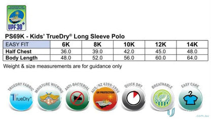 Kids TrueDry Legend LS Polo long sleeve size chart for fashion long sleeve polo PS69K