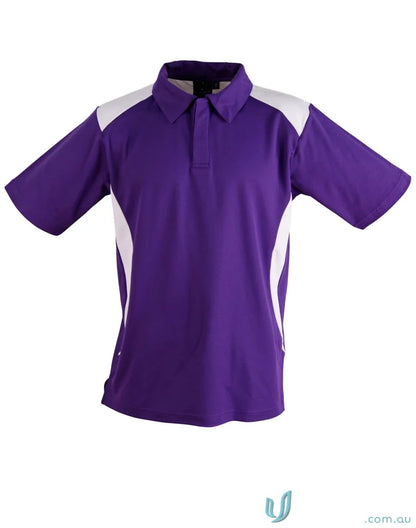 Kids TrueDry Winner contrast short sleeve polo with purple and white accents for team’s image