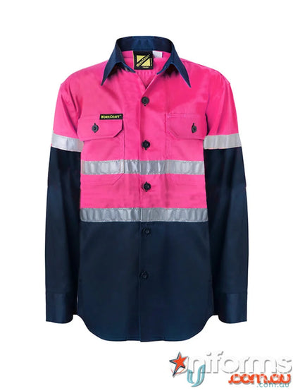 Pink and navy blue kids two-tone work shirt Taped, perfect kids two-tone hi-vis style
