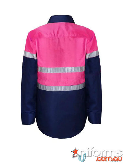 Kids Two Tone Shirt Taped in pink and navy blue with reflective stripes for hi-vis safety