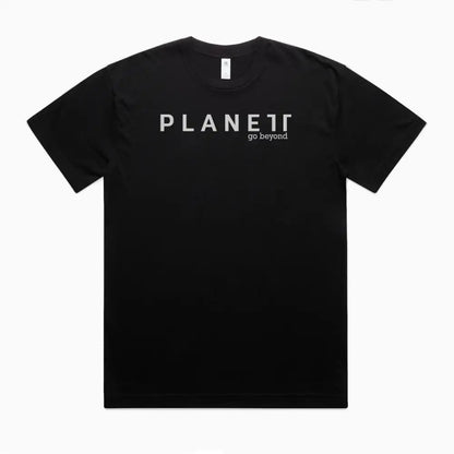Black t-shirt with ’Planet 11’’ text.