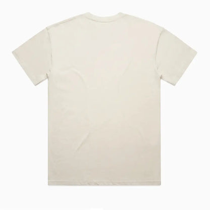 Beige short-sleeved t-shirt.