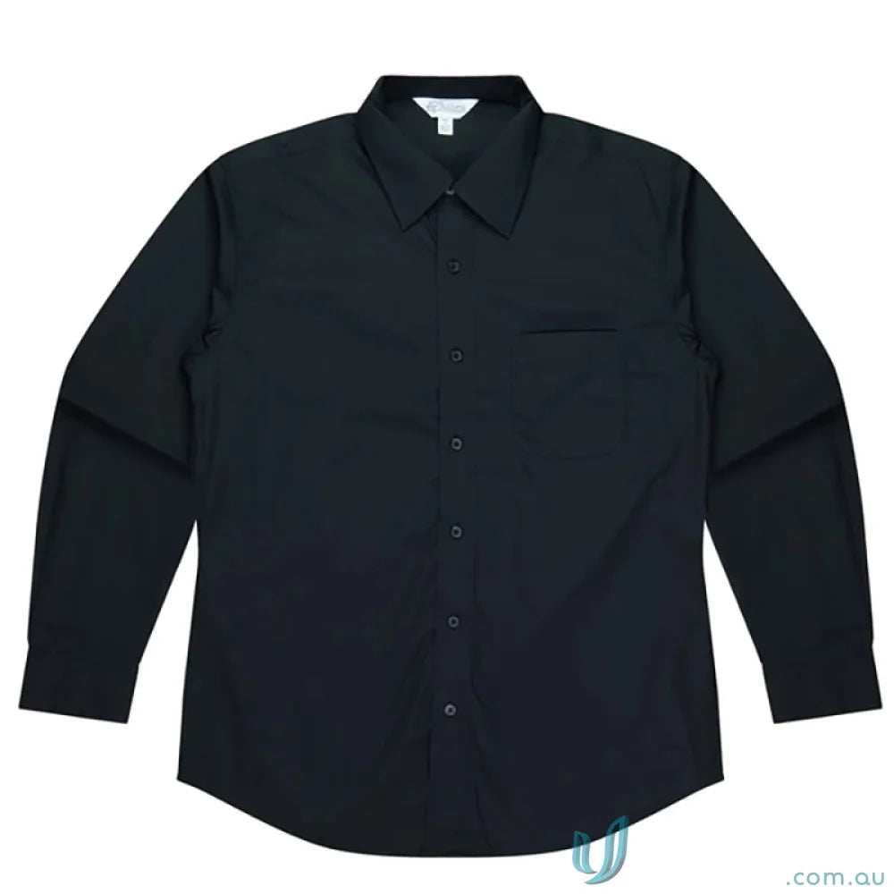 Black long-sleeved button-down shirt from Kingswood LS Shirt collection, stylish uniform option