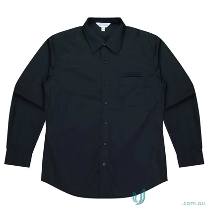 Black long-sleeved button-down shirt from Kingswood LS Shirt collection, stylish uniform option