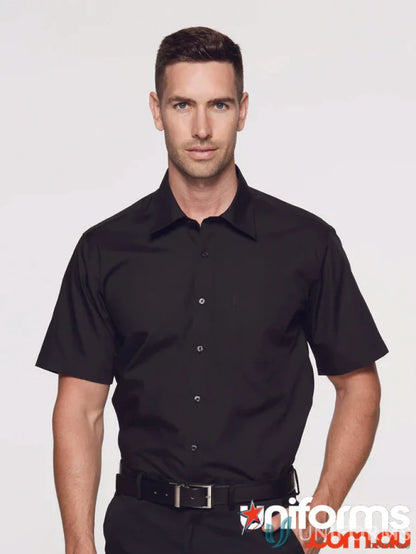 Black short-sleeved button-down shirt from Kingswood LS Shirt collection for uniforms