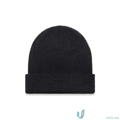 Dark gray knit beanie with ribbed knit and longer body for warmth and style