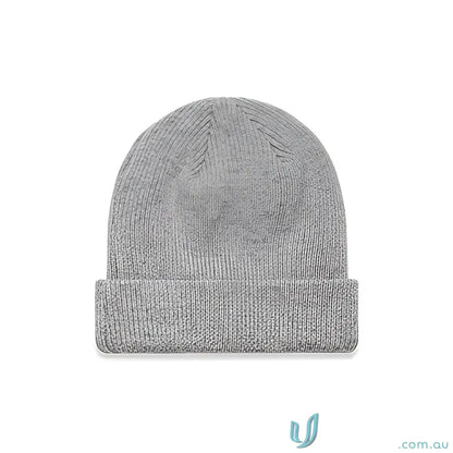 Gray knit beanie with ribbed knit design and longer body for cozy style