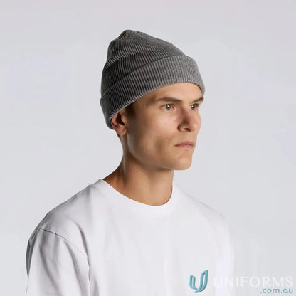 Gray ribbed knit beanie with longer body from AS Colour Wool Acrylic Blend