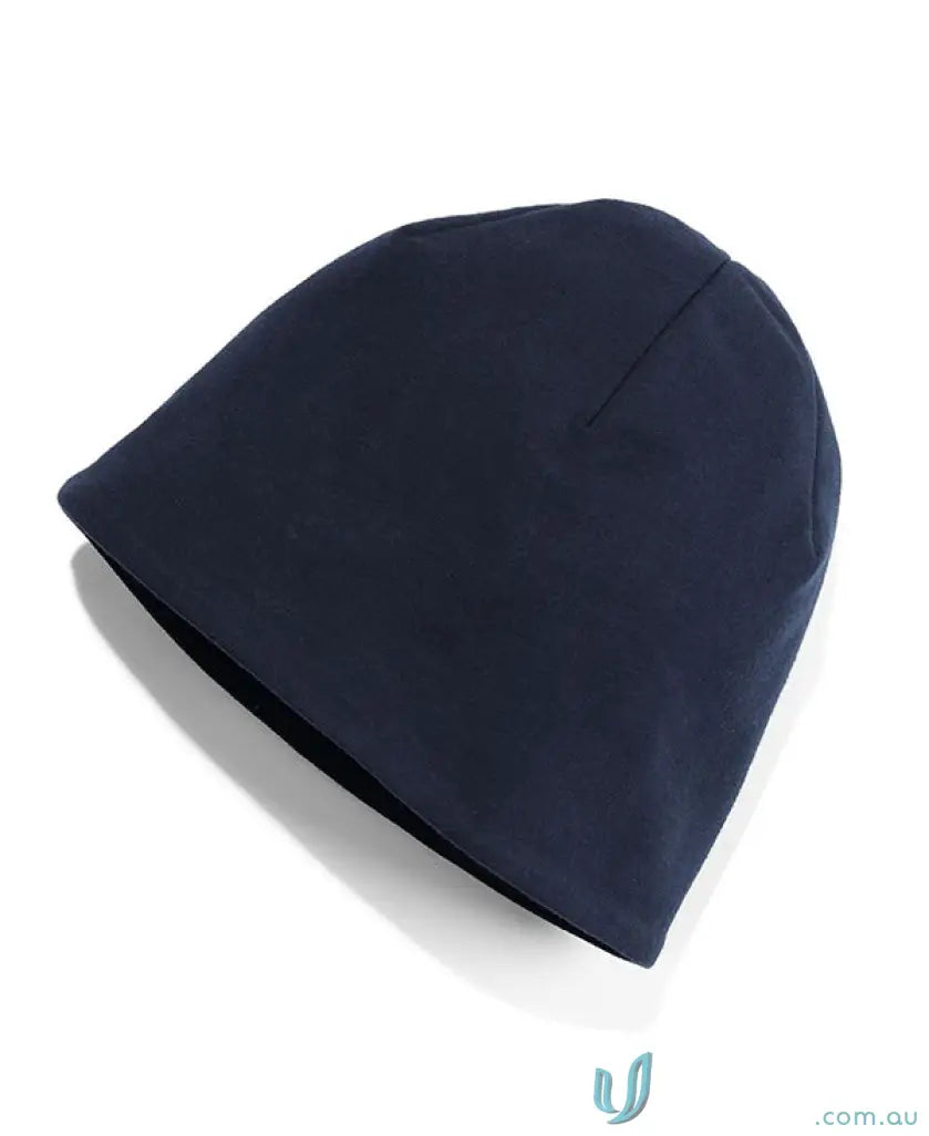 Dark navy JB’s Knitted Beanie with subtle crown seams, perfect for cold days