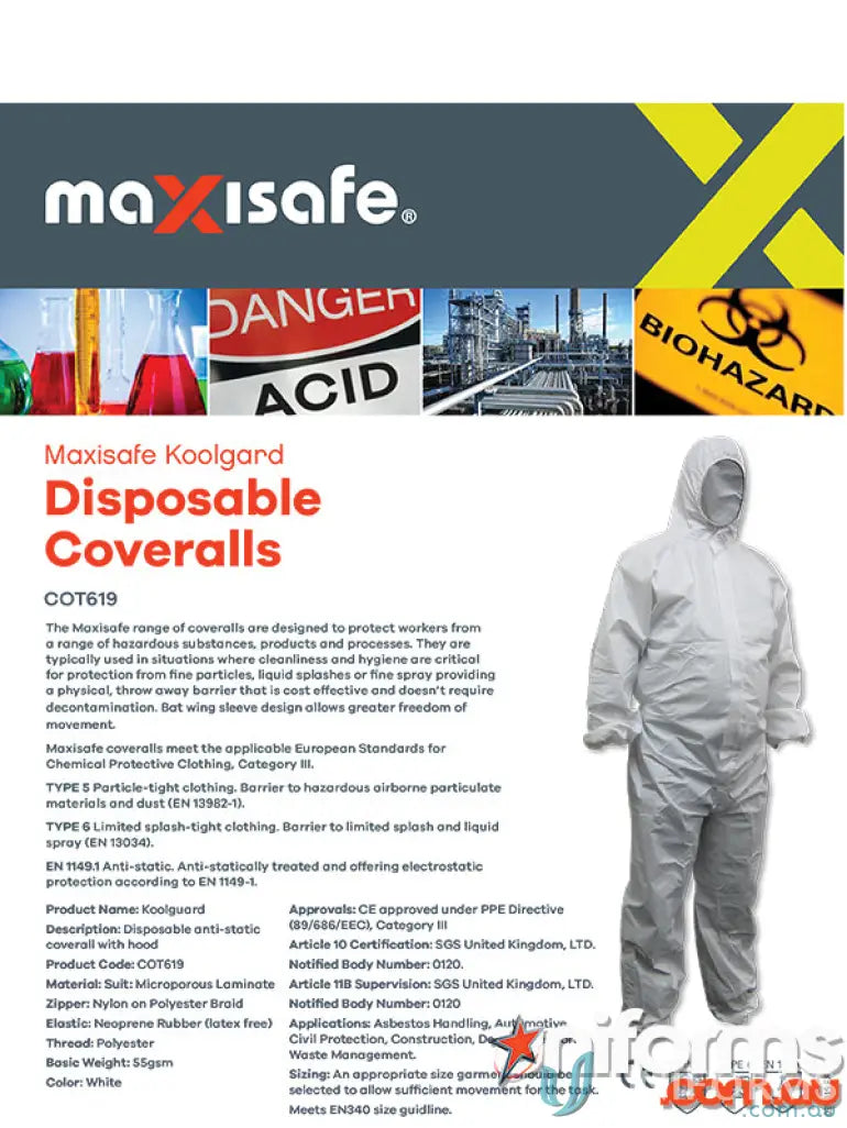 Koolguard White Protective Coveralls are category iii workwear and uniforms for safety