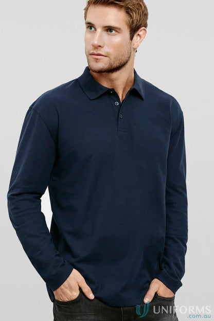 Navy Krue LS Polo men’s crew long p400ml long sleeve polo with twin needle sleeve