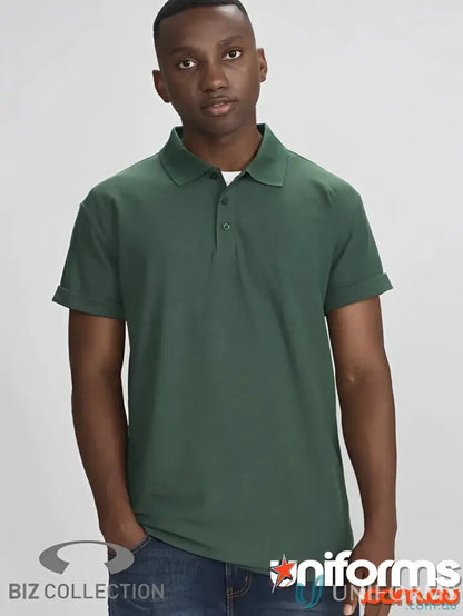 Green Krue Polo short sleeve polo with durable top-stitched armholes and twin needle sleeve