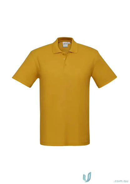 Mustard-colored Krue Polo with short sleeve design and durable top-stitched armholes