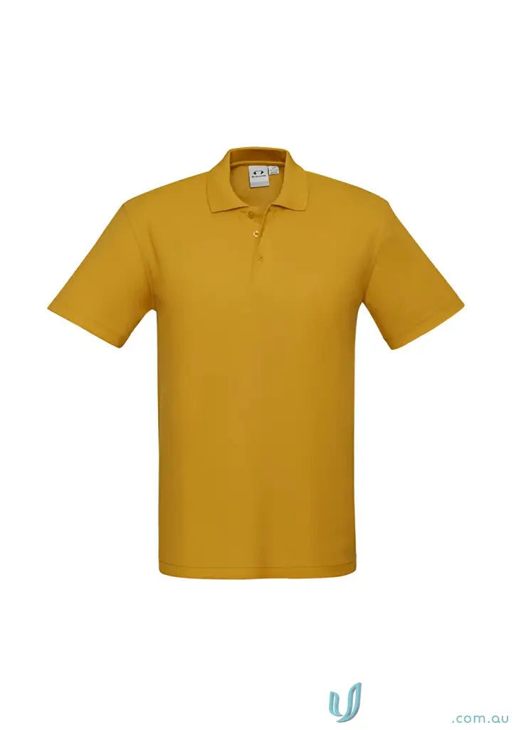 Mustard-colored Krue Polo with short sleeve design and durable top-stitched armholes