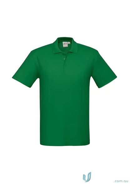 Green short-sleeved polo shirt with durable top-stitched armholes from Krue Polo