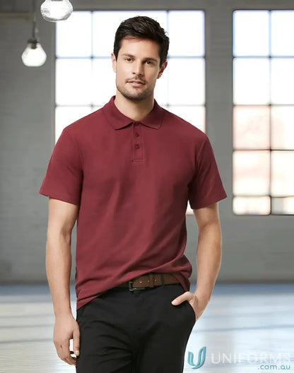 Maroon Krue Polo shirt with short sleeve polo and durable top-stitched armholes