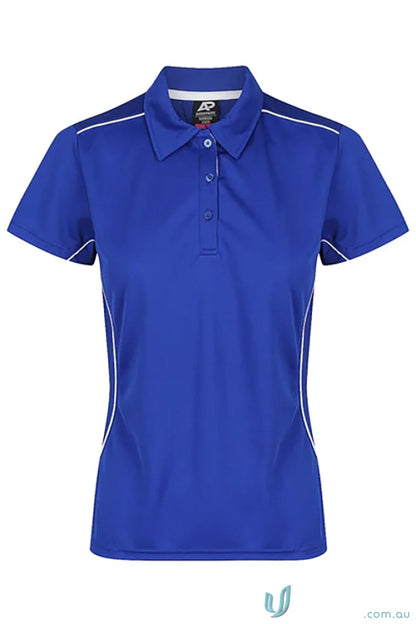 Kuranda Lady Polo in vibrant blue with white trim featuring ice hole mesh design